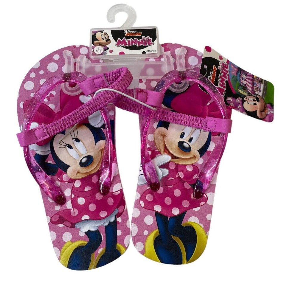 Minnie Mouse Flip Flops Pink L 9-10 Girls Back Strap